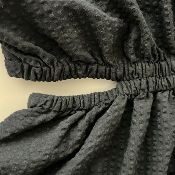 NWT Madewell with FLAWS Seersucker Puff-Sleeve Cutout Mini Dress in Black Size L - Picture 8 of 11